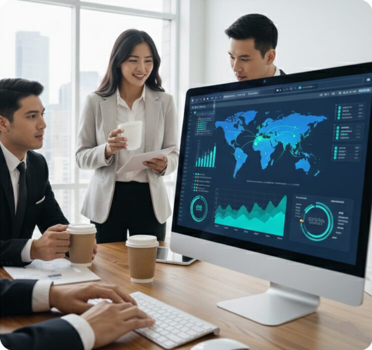 Employees reviewing a product.